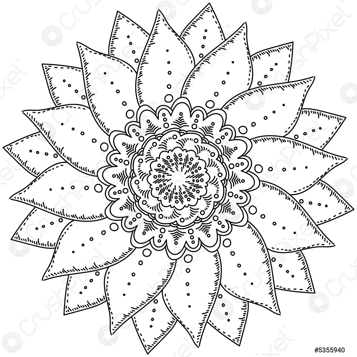 Mandala flor con pétalos afilados en dos capas, zen - vector de stock 5355940 | Crushpixel Mandala flor con pétalos afilados en dos capas, zen - vector de stock 5355940 | Crushpixel