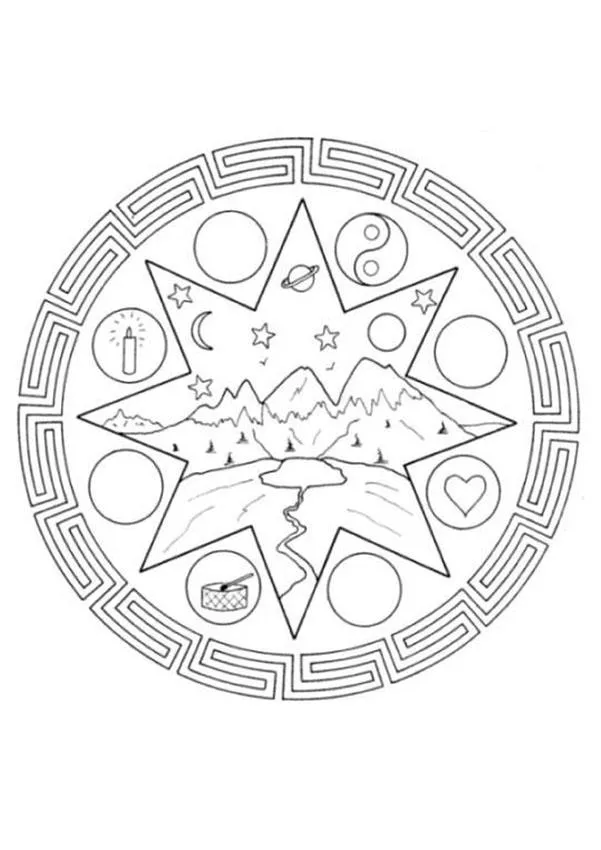  ... Paisaje de montaña - Dibujos de MANDALAS INFANTILES para colorear