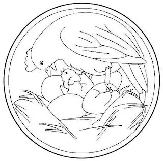 Mándalas de animales para colorear: Gallina con pollitos