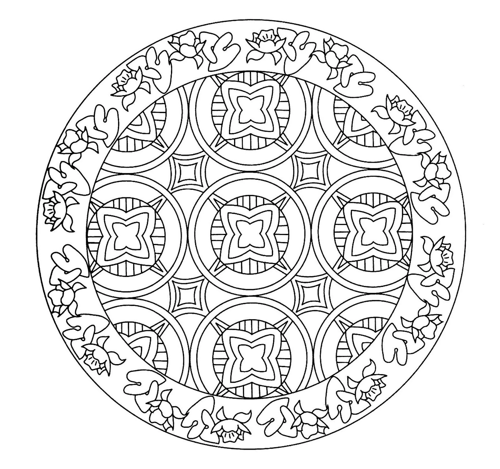 Mandalas Para Pintar: Mandala con borde floreado Mandalas Para Pintar: Mandala con borde floreado
