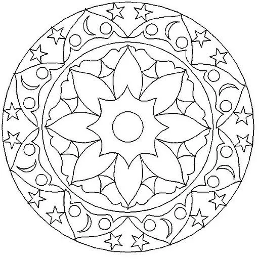 Mandalas Para Pintar: mandala con flor circulos y estrellas