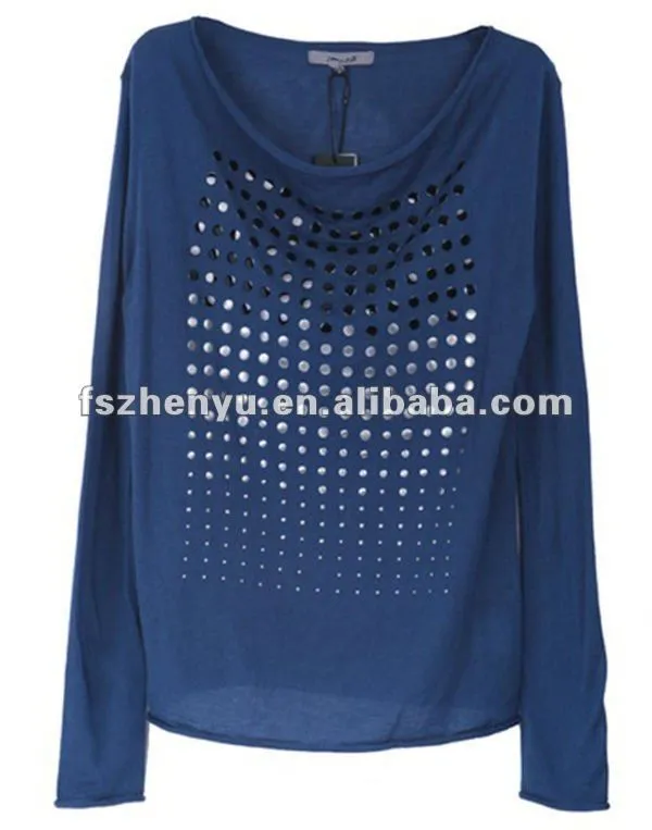 De manga larga de la blusa con el calor de transferencia de piedra ... De manga larga de la blusa con el calor de transferencia de piedra ...