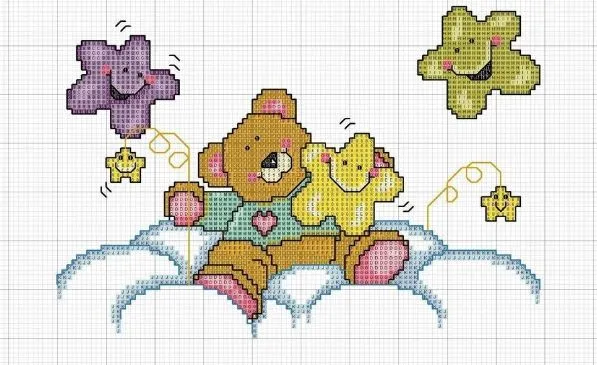 Mania de Médis: Ponto cruz bebê gráfico lua e estrelas Mania de Médis: Ponto cruz bebê gráfico lua e estrelas