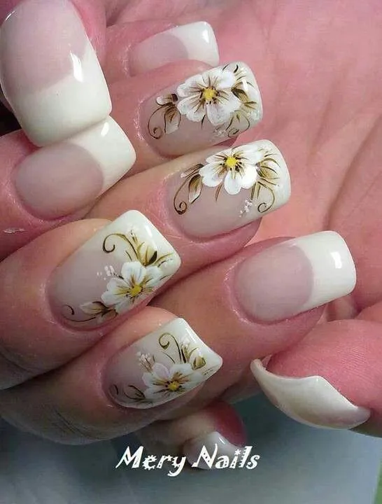 manicura francesa con flores | Style | Pinterest