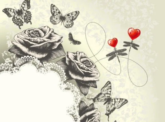 Mano clásica pintura del arte de la mariposa fondo rosas ...