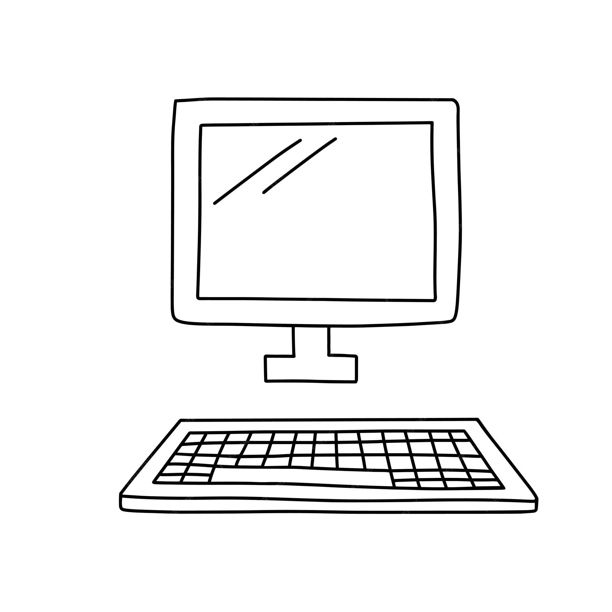 Mano dibujar doodle vintage computadora vector línea ilustración aislado en blanco | Vector Premium Mano dibujar doodle vintage computadora vector línea ilustración aislado en blanco | Vector Premium