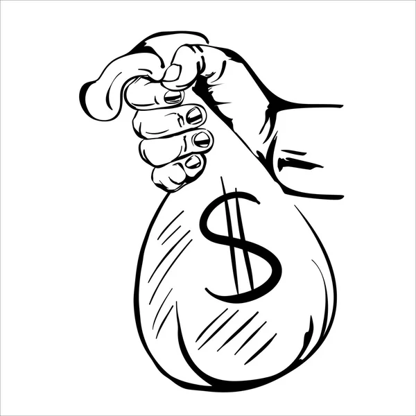 Mano dinero bolsa dibujo dibujos animados vector illustration ...