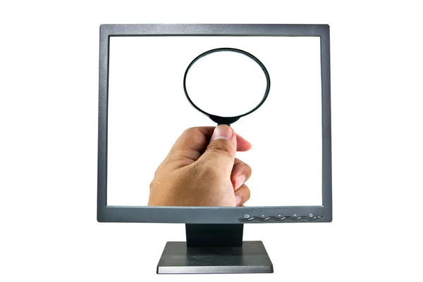 mano humana con lupa en monitor — Foto stock © iamnao #10755239 mano humana con lupa en monitor — Foto stock © iamnao #10755239