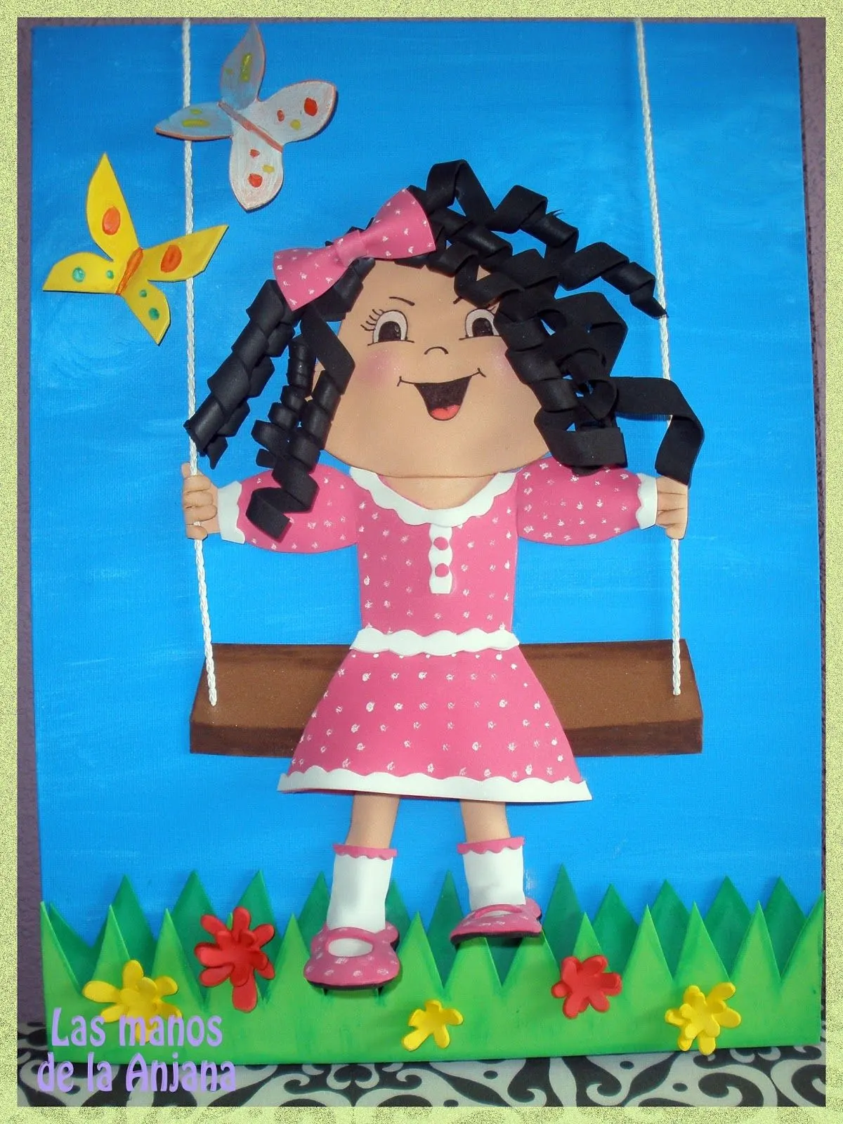 Las manos de la Anjana: Cuadro 3D Niña columpio Las manos de la Anjana: Cuadro 3D Niña columpio