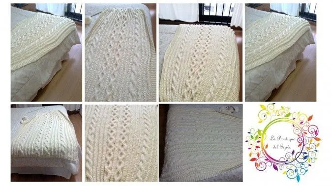 Manta o Pie de cama Tejida a dos agujas, con detalle de trenzas y ... Manta o Pie de cama Tejida a dos agujas, con detalle de trenzas y ...