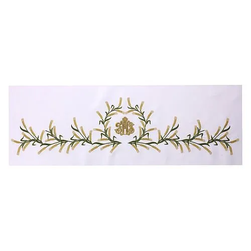Mantel de altar 165x300 cm bordados verdes y oro y espigas | venta online en HOLYART Mantel de altar 165x300 cm bordados verdes y oro y espigas | venta online en HOLYART