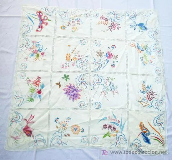 mantel bordado a mano con escenas de peces y fl - Comprar Bordados ... mantel bordado a mano con escenas de peces y fl - Comprar Bordados ...