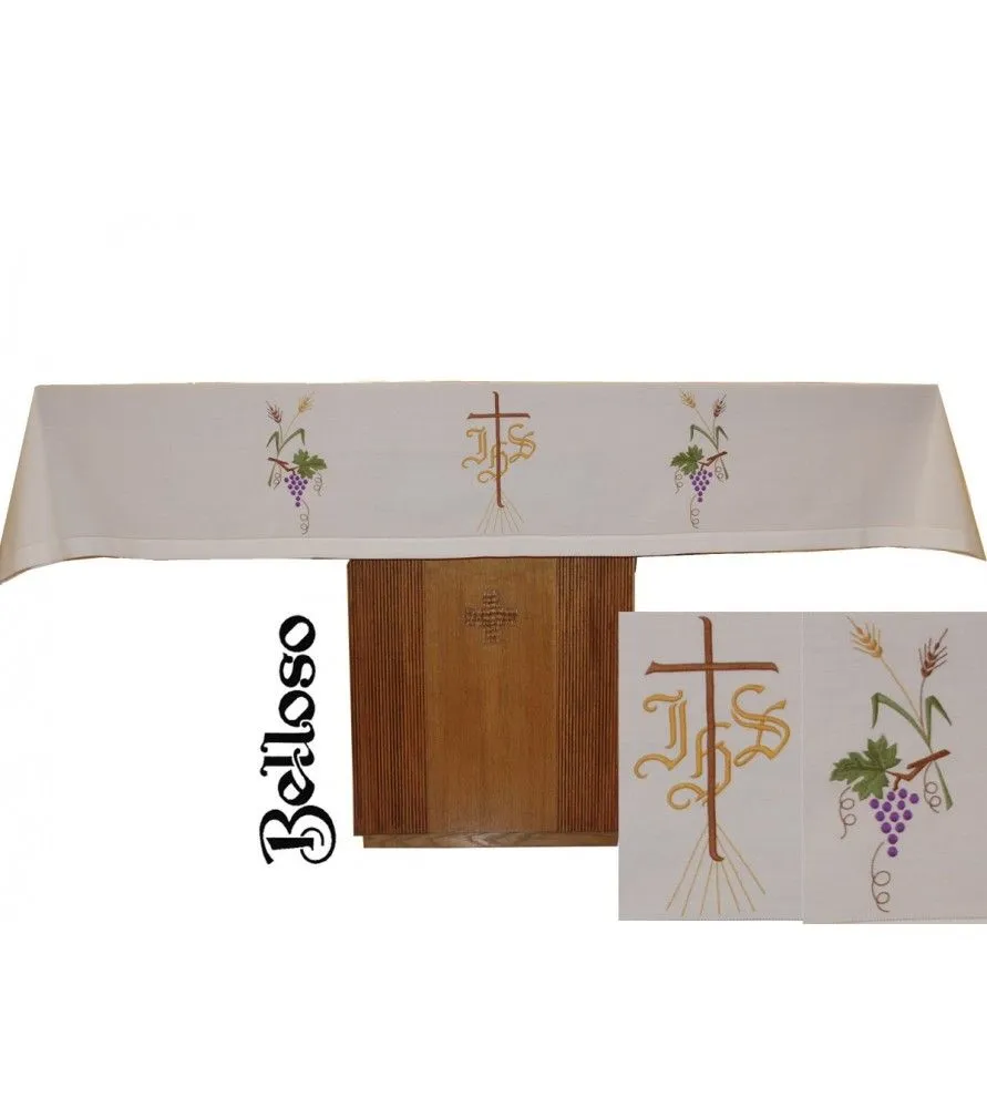 Mantel para mesa de altar con bordado en sedas Mantel para mesa de altar con bordado en sedas