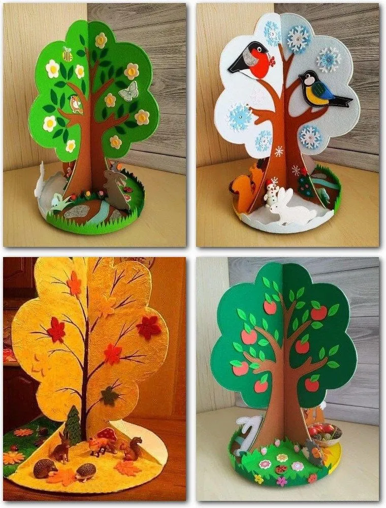 Manualidad de árbol de cuatro estaciones de Papel Manualidad de árbol de cuatro estaciones de Papel