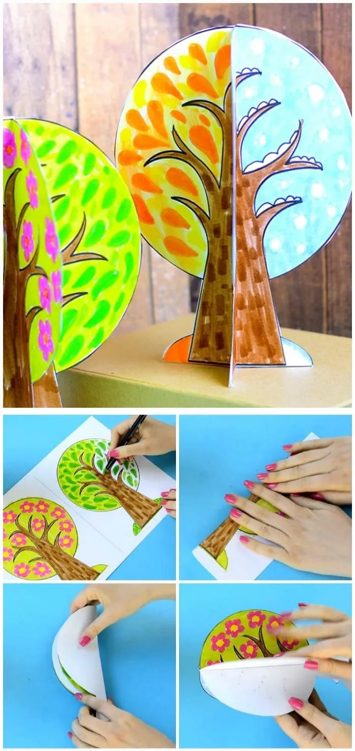 Manualidad de árbol de cuatro estaciones de Papel Manualidad de árbol de cuatro estaciones de Papel