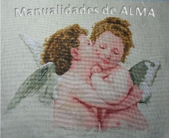 Ángeles en punto de cruz cuadro | Manualidades de Alma