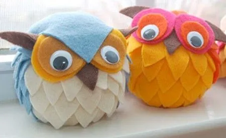 International Craft Patterns, owl made from styrofoam ball and felt International Craft Patterns, owl made from styrofoam ball and felt