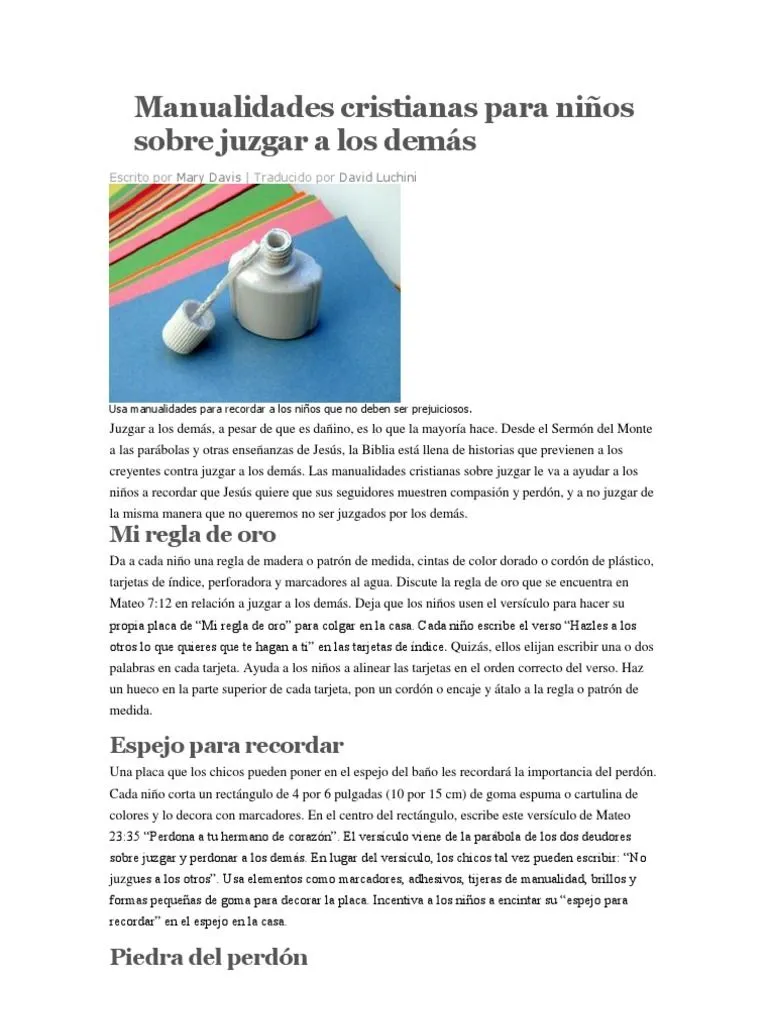 Manualidades Cristianas para Niños Sobre Juzgar A Los Demás | PDF | regla de oro | Jesús Manualidades Cristianas para Niños Sobre Juzgar A Los Demás | PDF | regla de oro | Jesús