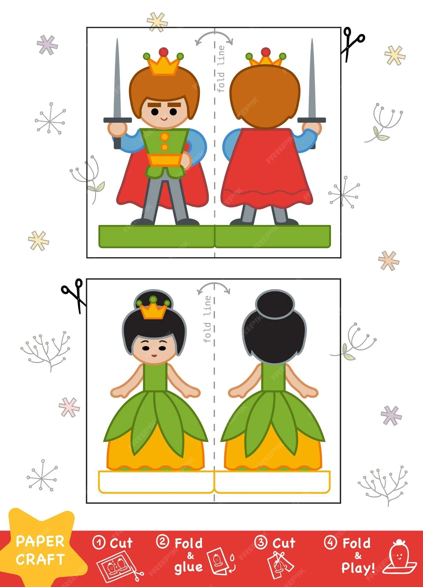 Manualidades educativas en papel para niños, príncipe y princesa. usa tijeras y pegamento para crear la imagen. | Vector Premium Manualidades educativas en papel para niños, príncipe y princesa. usa tijeras y pegamento para crear la imagen. | Vector Premium