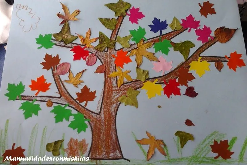 Manualidades con mis hijas: Árbol de otoño y sus hojas