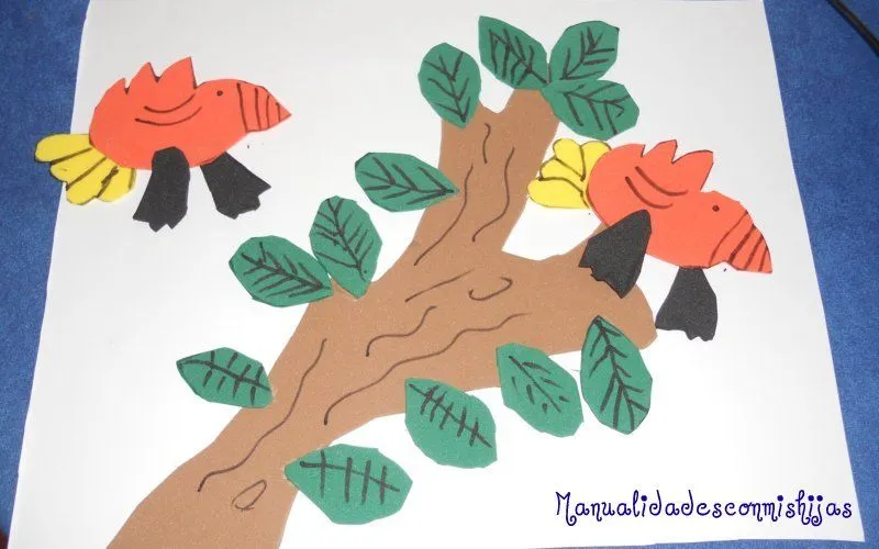 Manualidades con mis hijas: Pájaros en una rama de foami Manualidades con mis hijas: Pájaros en una rama de foami