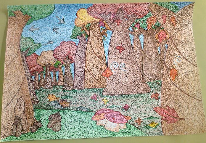 Paisaje otoñal (Técnica: punteado) | Mundos paralelos Paisaje otoñal (Técnica: punteado) | Mundos paralelos