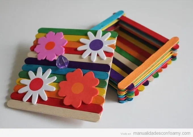 Manualidades para niños en verano, caja de palos de polo y flores ... Manualidades para niños en verano, caja de palos de polo y flores ...