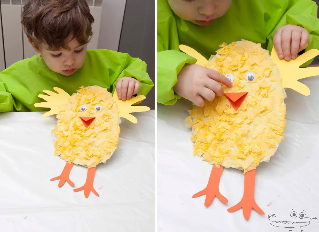 Pollito de Pascua con papel de seda -Manualidades Infantiles