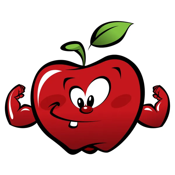 Manzana roja fuerte dibujos animados feliz haciendo un gesto de ... Manzana roja fuerte dibujos animados feliz haciendo un gesto de ...