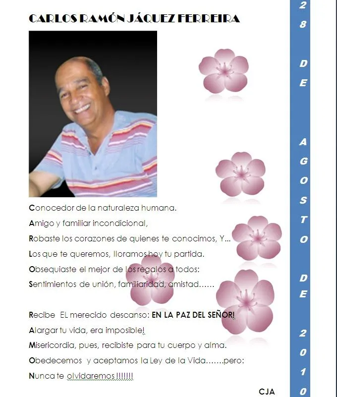 Mao en el Corazón: NOVENARIO DE CARLOS RAMÓN JÁQUEZ