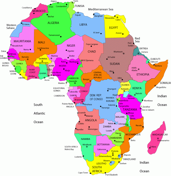 Mapa de africa con sus paises y capitales - Imagui