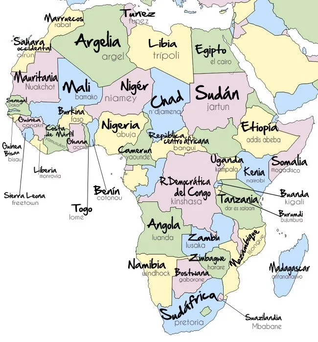 Mapa de africa con paises y capitales - Imagui