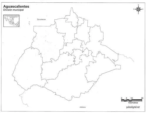 Mapa del Estado de Aguascalientes sin nombres de los municipios ...