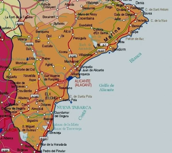 Mapa de de la Provincia de Alicante - Tamaño completo
