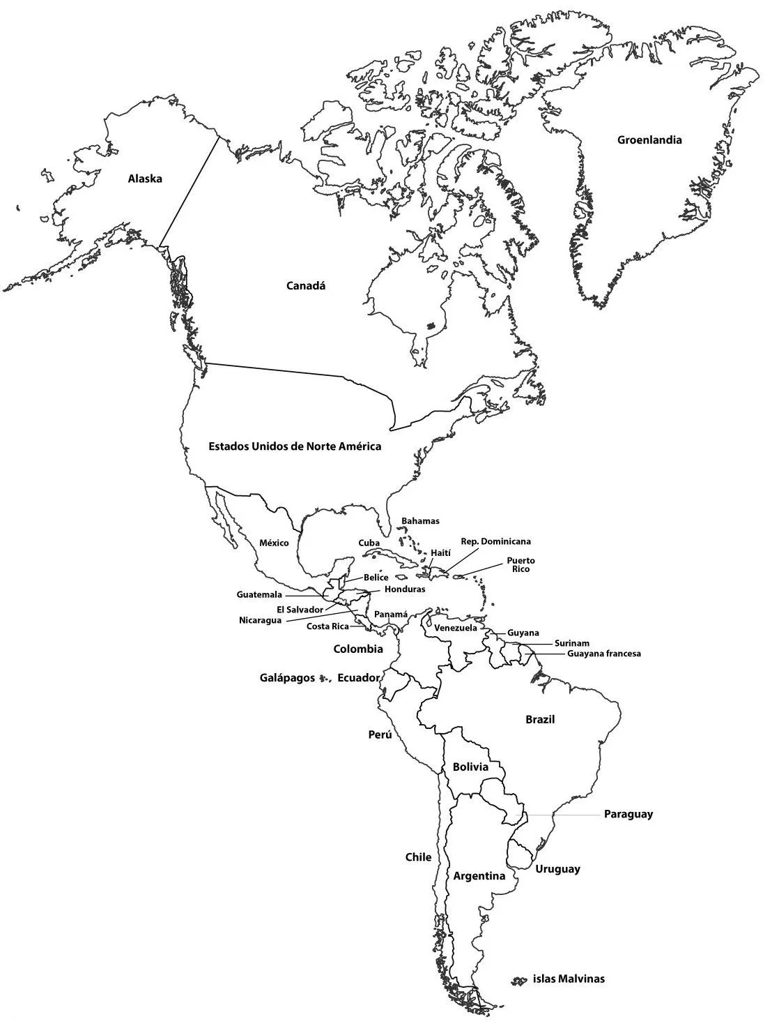 Mapa de América blanco y negro - Mapa de América Mapa de América blanco y negro - Mapa de América