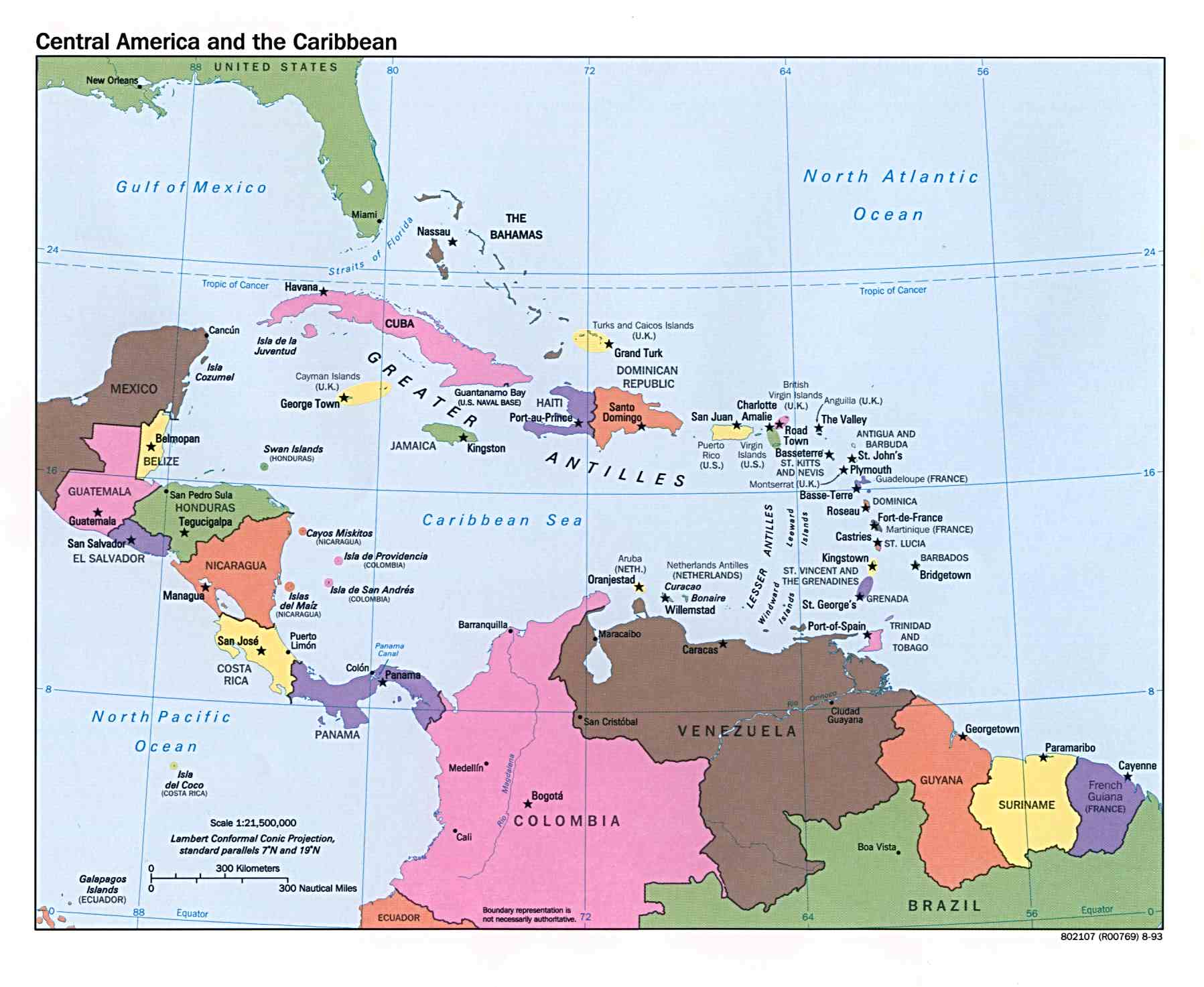 Mapa de América Central y el Caribe 1993 - Tamaño completo Mapa de América Central y el Caribe 1993 - Tamaño completo