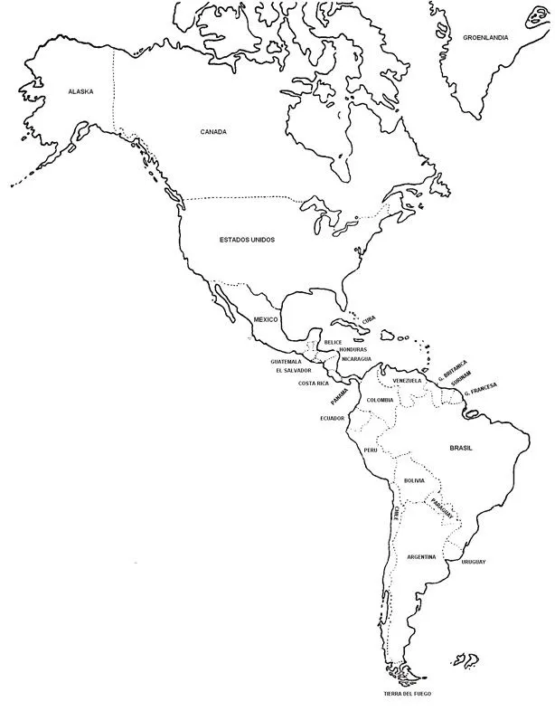 Mapa de América para dibujar - MapadeAmérica.net Mapa de América para dibujar - MapadeAmérica.net