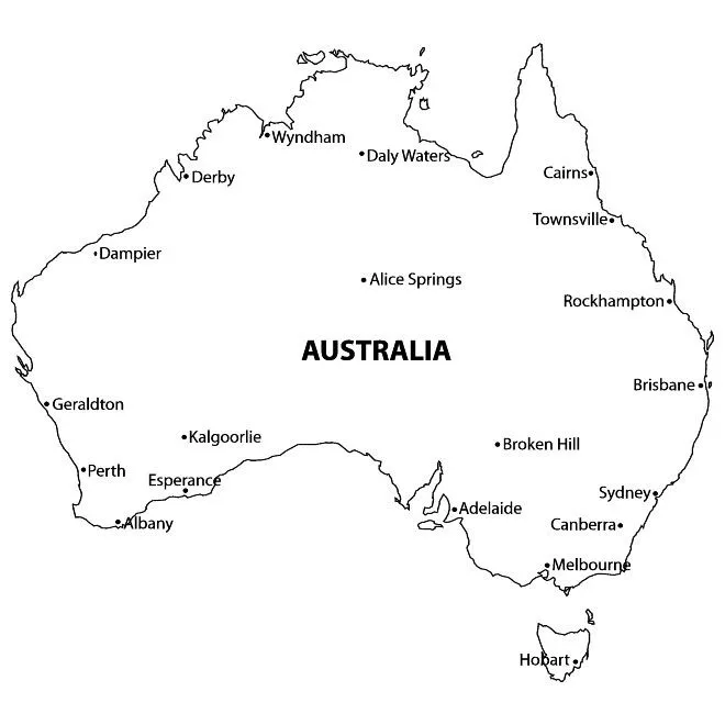 Mapa del de Australia con cities.eps Royalty Free Stock SVG Vector Mapa del de Australia con cities.eps Royalty Free Stock SVG Vector