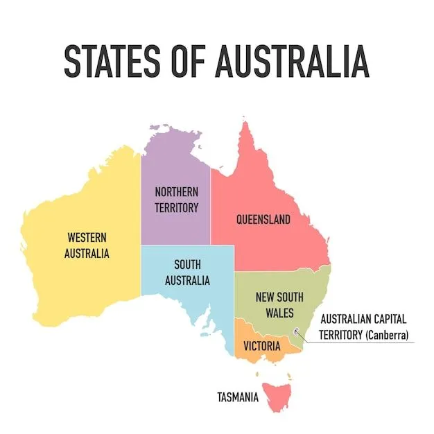 Mapa de australia nuevo mapa político detallado estados individuales separados con nombres de estado | Vector Premium Mapa de australia nuevo mapa político detallado estados individuales separados con nombres de estado | Vector Premium