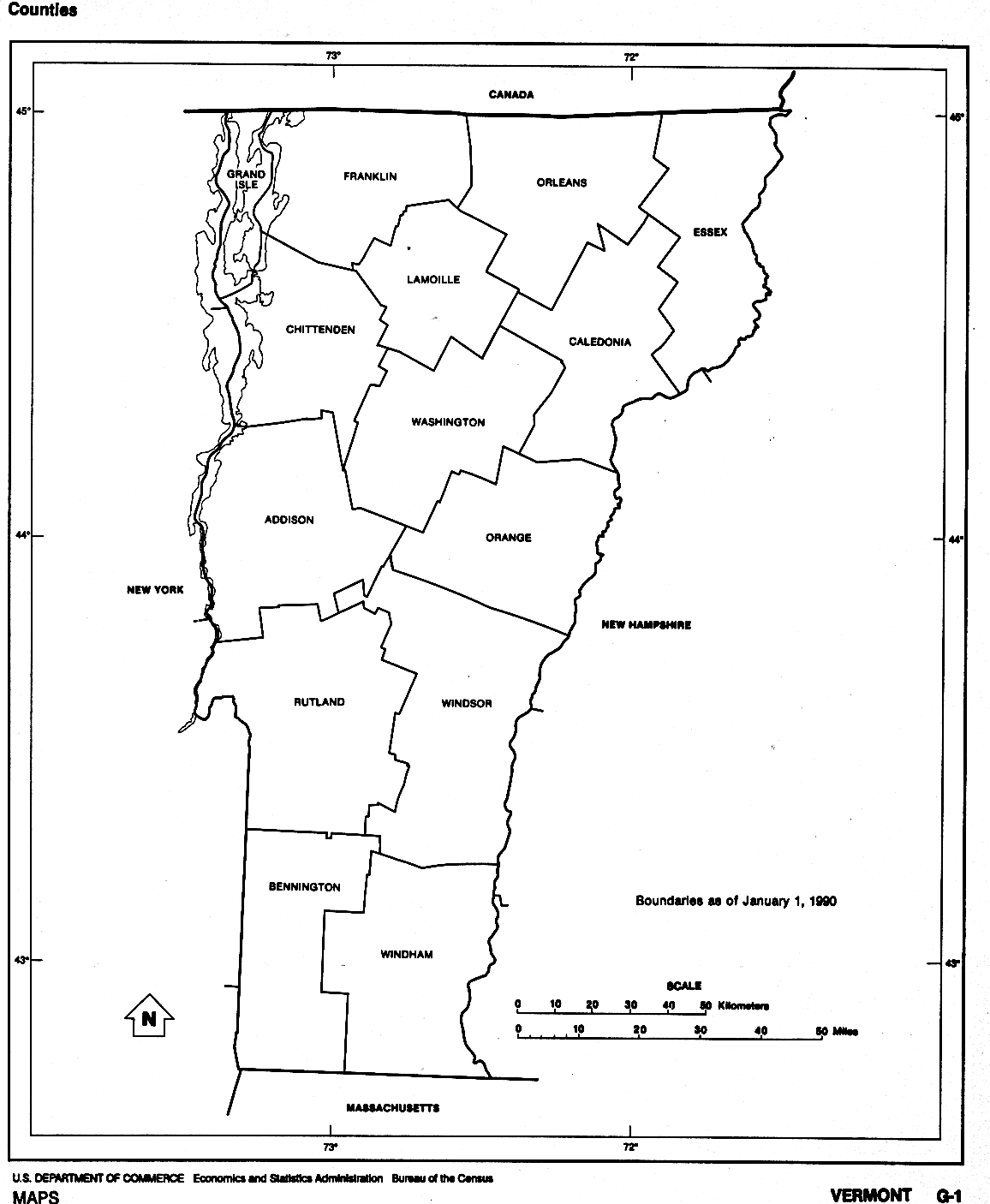 Mapa Blanco y Negro de Vermont, Estados Unidos - mapa.owje.com