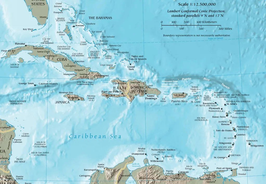 Mapa del Caribe y sus islas - Antillas Mayores y Antillas Menores Mapa del Caribe y sus islas - Antillas Mayores y Antillas Menores