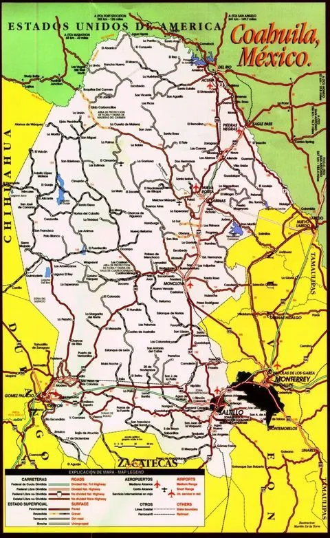 Mapa de carreteras de Coahuila - Coahuila de Zaragoza Mapa de carreteras de Coahuila - Coahuila de Zaragoza