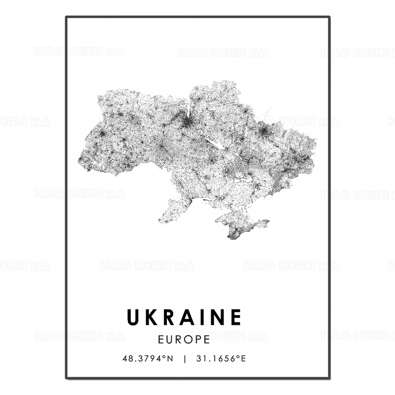 Mapa de la ciudad del mundo en blanco y negro, Europa, Ucrania, póster,  impresión en HD, arte de pared, pintura en lienzo para decoración del  hogar, obra de arte - AliExpress