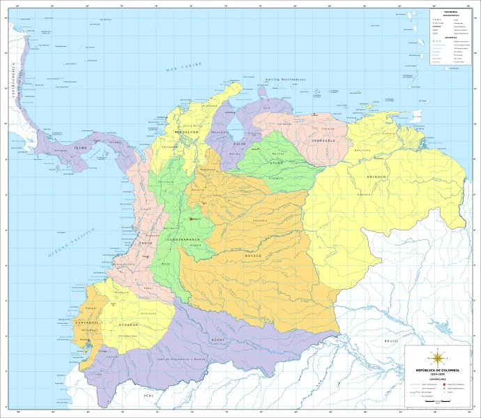 Mapa Gran Colombia (1824-1830).svg | Mapa de colombia, Colombia, Venezuela