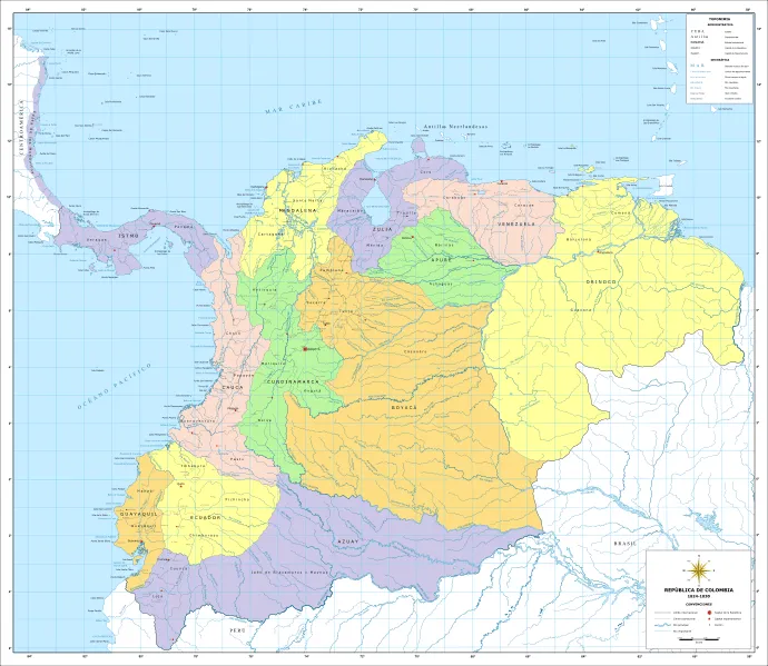 Mapa Gran Colombia (1824-1830).svg | Mapa de colombia, Colombia, Venezuela Mapa Gran Colombia (1824-1830).svg | Mapa de colombia, Colombia, Venezuela