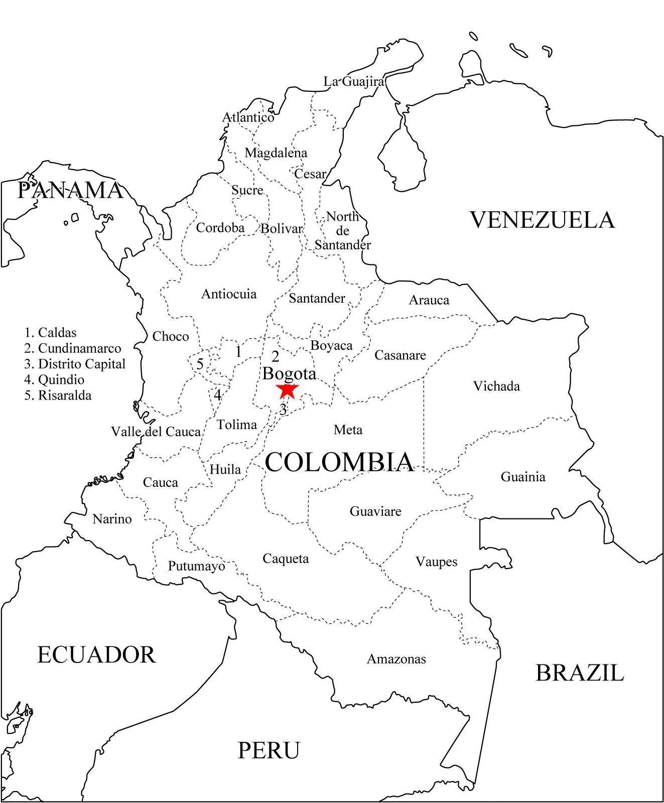 mapa de la gran Colombia para dibujar con los departamentos y capitales​ -  Brainly.lat