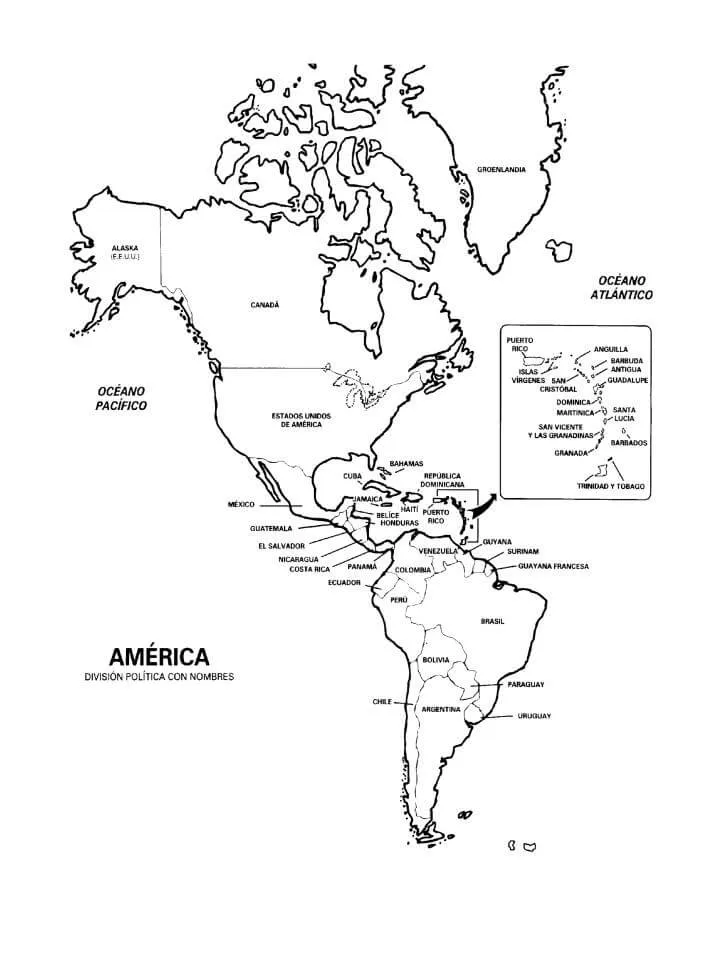 Mapa del continente americano - Imprime con nombres y sin nombres Mapa del continente americano - Imprime con nombres y sin nombres
