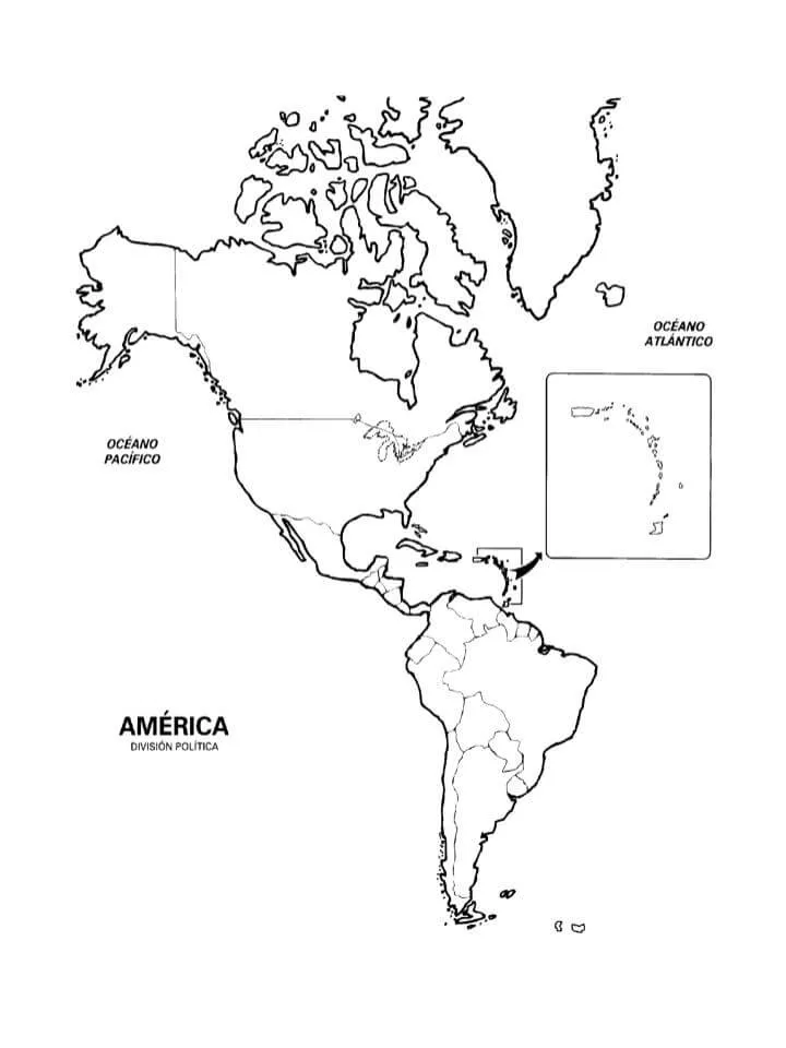 Mapa del continente americano - Imprime con nombres y sin nombres Mapa del continente americano - Imprime con nombres y sin nombres