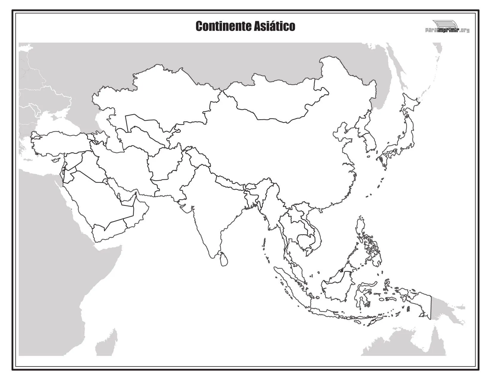 Mapa del continente asiático sin nombres para imprimir Mapa del continente asiático sin nombres para imprimir