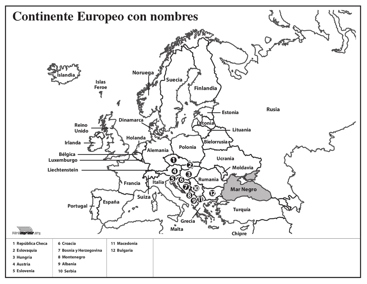 Mapa del continente de Europa en blanco y negro | Esquemas y mapas  conceptuales de Historia | Docsity